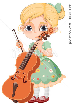 Little Girl with a Cute Smile Holding a Cello 103081495
