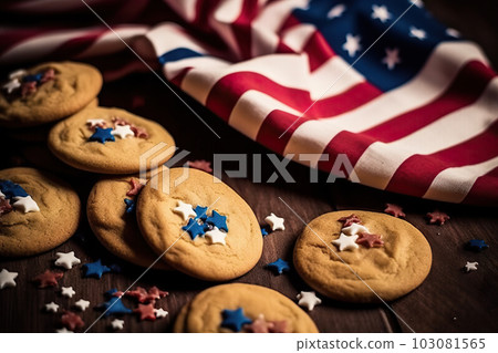 Independence Day Delights: Freshly Baked Cookies for 4th July Celebration Party. created with Generative AI 103081565