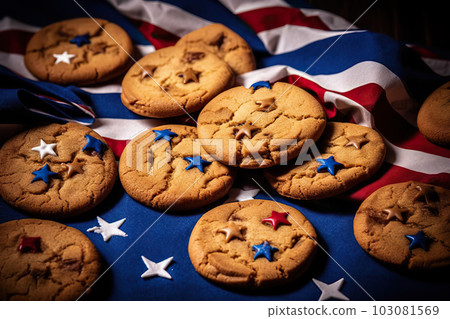 Independence Day Delights: Freshly Baked Cookies for 4th July Celebration Party. created with Generative AI 103081569