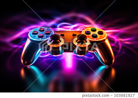 Video Game Controller Illuminated by Neon Light... - Stock Illustration ...