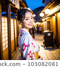 AI-generated beauty, wearing a yukata and walking in the inn town 103082081