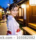 AI-generated beauty, wearing a yukata and walking in the inn town 103082082