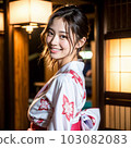 AI-generated beauty, wearing a yukata and walking in the inn town 103082083