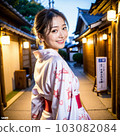 AI-generated beauty, wearing a yukata and walking in the inn town 103082084