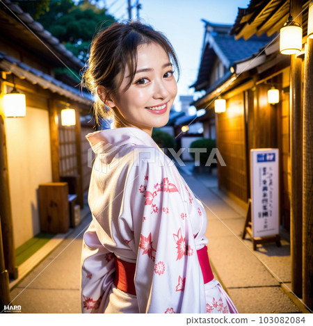 AI-generated beauty, wearing a yukata and walking in the inn town AI-generated beauty, wearing a yukata and walking in the inn town 103082084