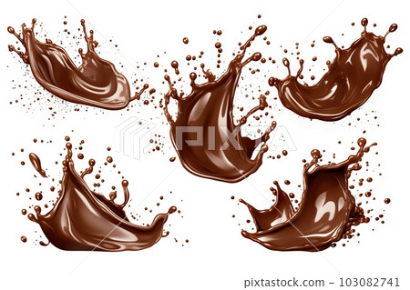 Captivating Set of Chocolate or Cocoa Splash with Clipping Path on White Background, created with Generative AI Captivating Set of Chocolate or Cocoa Splash with Clipping Path on White Background, created with Generative AI 103082741