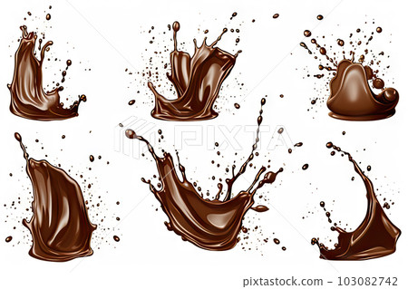 Captivating Set of Chocolate or Cocoa Splash with Clipping Path on White Background, created with Generative AI Captivating Set of Chocolate or Cocoa Splash with Clipping Path on White Background, created with Generative AI 103082742