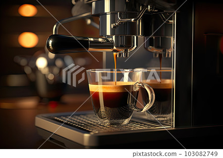 Exquisite Espresso Delight: A Professional Coffee Machine Crafting a Perfect Cup in a Glass, created with Generative AI 103082749