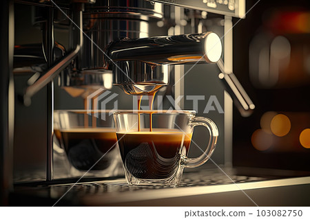 Exquisite Espresso Delight: A Professional Coffee Machine Crafting a Perfect Cup in a Glass, created with Generative AI 103082750