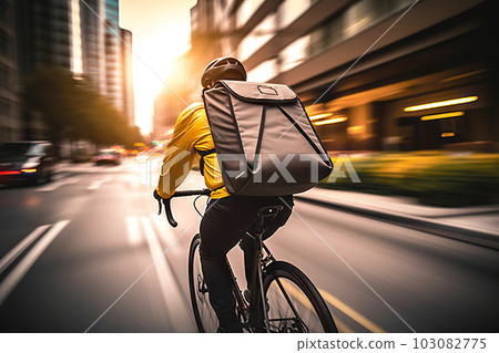Urban Express: Delivery Rider Cycling Through the City with Backpack, created with Generative AI Urban Express: Delivery Rider Cycling Through the City with Backpack, created with Generative AI 103082775