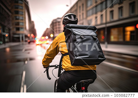 Urban Express: Delivery Rider Cycling Through the City with Backpack, created with Generative AI Urban Express: Delivery Rider Cycling Through the City with Backpack, created with Generative AI 103082777