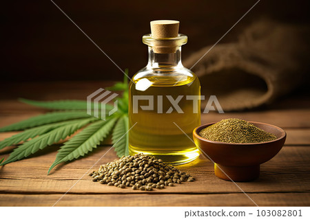 Nature's Remedy: Hemp Oil Background for Health and Wellness, created with Generative AI 103082801