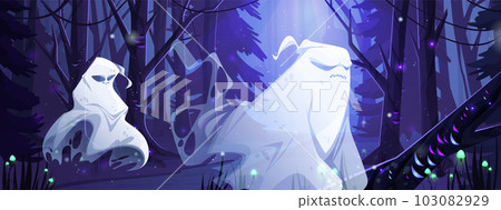 Night forest background with ghost and firefly 103082929