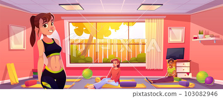 Woman group in yoga studio pose cartoon vector Woman group in yoga studio pose cartoon vector 103082946