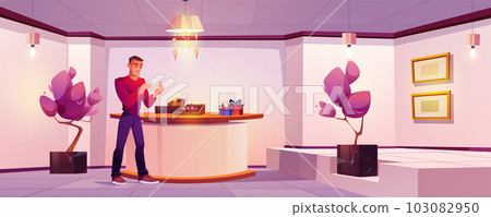 Young man buying engagement ring in jewelry shop Young man buying engagement ring in jewelry shop 103082950