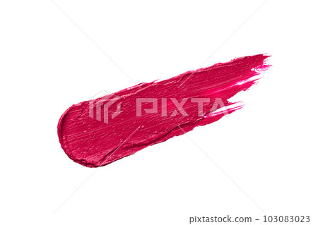 Pink lipstick swatch isolated on white background. Brush stroke of lipstick or wet eye shadow for design. 103083023