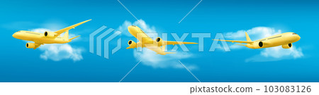 3d yellow airplane flying on blue sky landscape 103083126
