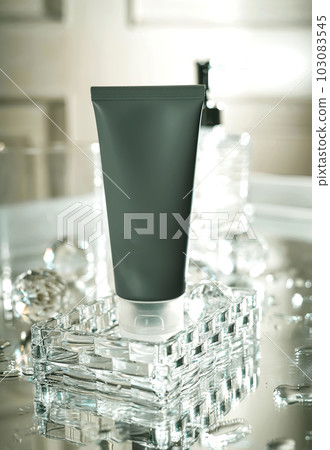 Unbranded blank cosmetics, soap, skincare, cream and shampoo packaging on a fresh background. Skincare female and male skincare products packaging on photo studio Unbranded blank cosmetics, soap, skincare, cream and shampoo packaging on a fresh background. Skincare female and male skincare products packaging on photo studio 103083545