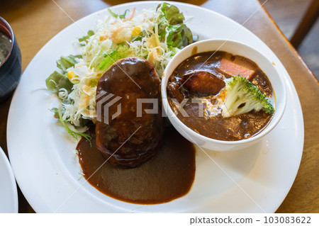 Western-style plate with hamburger steak and beef stew 103083622