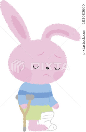 Rabbit boy illustration with a crutch 103083660