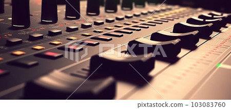 Studio Sound Mastery: Close-Up of a Professional Sound Mixer in Action. created with Generative AI Studio Sound Mastery: Close-Up of a Professional Sound Mixer in Action. created with Generative AI 103083760
