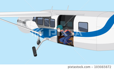 Skydiver on an Airplane and Preparing to Jump 103083872