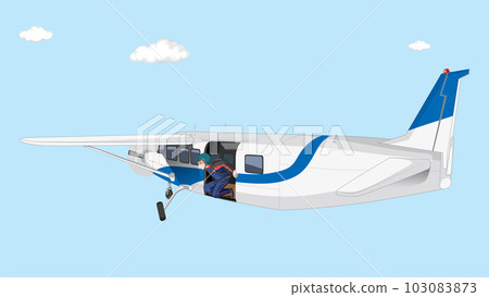 Skydiver on an Airplane and Preparing to Jump Skydiver on an Airplane and Preparing to Jump 103083873