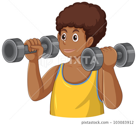 Teenage Boy Working Out with Dumbbells Stock Illustration