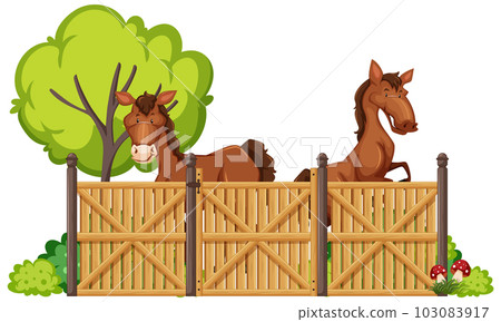 Domestic Horse in Fence Vector Domestic Horse in Fence Vector 103083917