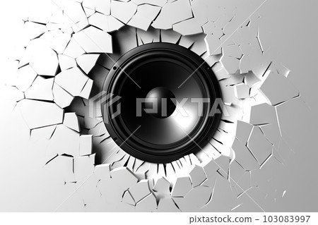 Impactful Sound White Wall Breaking with Powerful Loudspeaker. created with Generative AI Impactful Sound White Wall Breaking with Powerful Loudspeaker. created with Generative AI 103083997