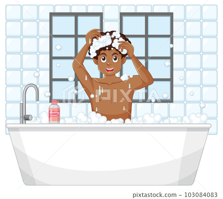 A male teen taking a bath 103084083