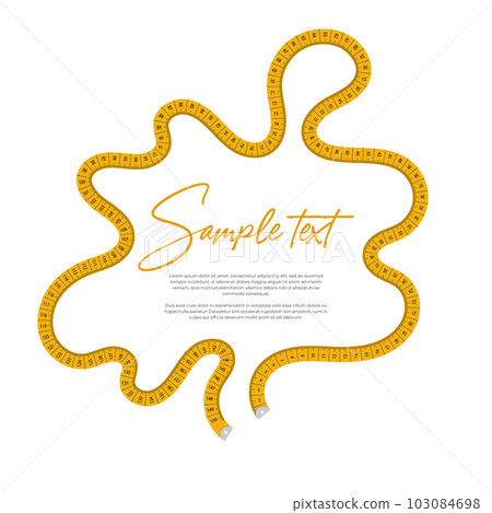 Abstract horizontal illustration of a wavy yellow measuring centimeter tape on a white background. There is a place for your text in the center. Abstract horizontal illustration of a wavy yellow measuring centimeter tape on a white background. There is a place for your text in the center. 103084698