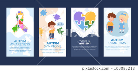Autism spectrum disorder awareness posters and web banners set, flat vector illustration. 103085218