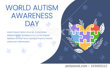 Autism symptoms banner or poster with cartoon child boy, flat vector illustration. Autism symptoms banner or poster with cartoon child boy, flat vector illustration. 103085221