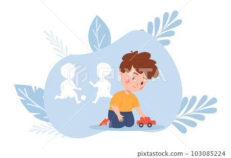 Autistic child with a community adjustment problem, flat vector isolated. 103085224