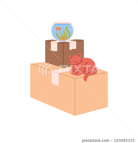 Pile of boxes packed and stacked for house moving, vector illustration isolated. Pile of boxes packed and stacked for house moving, vector illustration isolated. 103085335