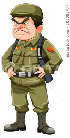 Grumpy army officer cartoon character 103085477