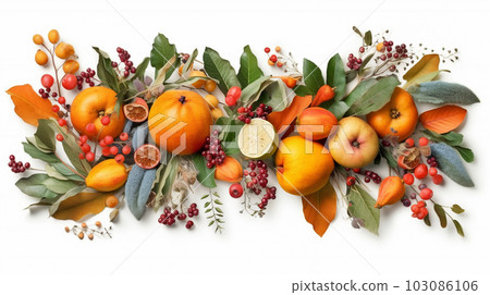 Set of fruits and berries on white background, space for text, Generated AI Set of fruits and berries on white background, space for text, Generated AI 103086106