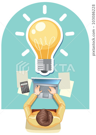 Aerial view of man working and light bulb 103086228
