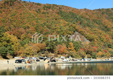 Autumn foliage on the shore of Lake Motosuko 103086355
