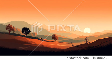 Landscape background with mountains and hills at sunset or sunrise, wallpaper, decor, print, Generated AI 103086429