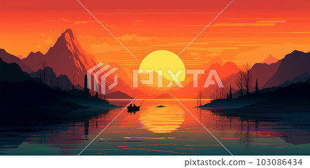 Landscape background with mountains and hills at sunset or sunrise, wallpaper, decor, print, Generated AI Landscape background with mountains and hills at sunset or sunrise, wallpaper, decor, print, Generated AI 103086434