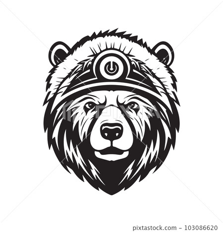 bear indian, logo concept black and white color, hand drawn illustration bear indian, logo concept black and white color, hand drawn illustration 103086620