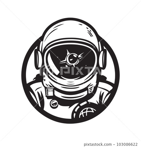 astronaut, logo concept black and white color, hand drawn illustration astronaut, logo concept black and white color, hand drawn illustration 103086622