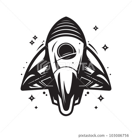 spaceship, logo concept black and white color, hand drawn illustration 103086756