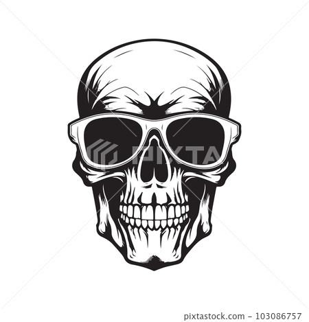 skull with sunglasses, logo concept black and white color, hand drawn illustration 103086757