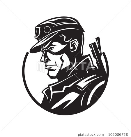soldier, logo concept black and white color, hand drawn illustration 103086758
