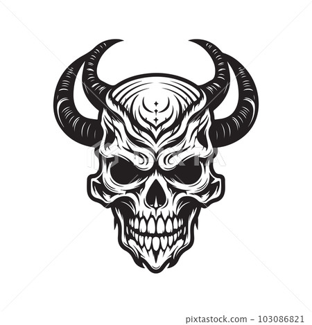 horned skull, vector concept digital art, hand drawn illustration horned skull, vector concept digital art, hand drawn illustration 103086821