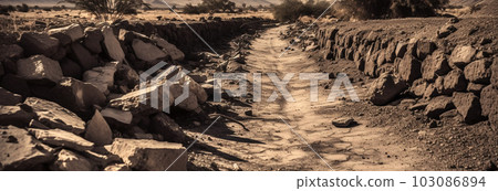 Fracture of the earth after an earthquake in the desert, Generated AI Fracture of the earth after an earthquake in the desert, Generated AI 103086894