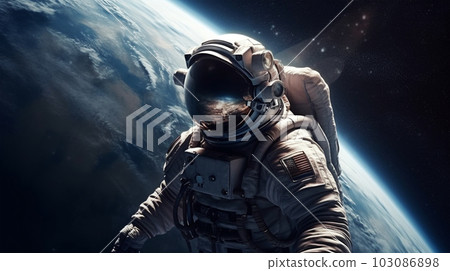 An astronaut in a spacesuit floating in outer space, Generated AI 103086898